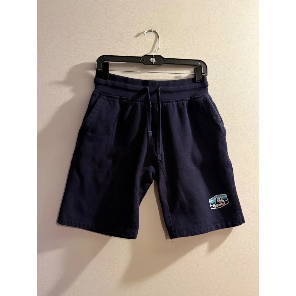 Quiksilver Mens Navy Blue Fleece Sweat Shorts Logo Patch Size Small